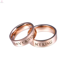 Couple 14K Rose Gold PVD Plating Stamp Band Custom Engraved Letter Ring